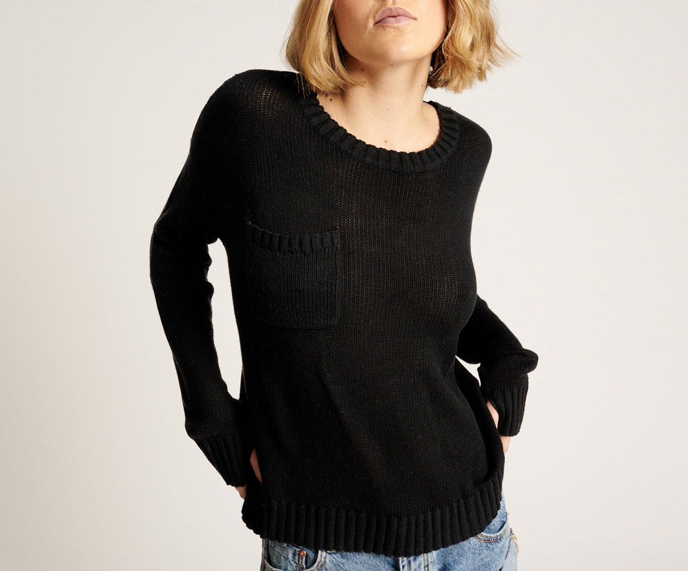 Classic Pocket Chunky Knit Sweater Black - Black