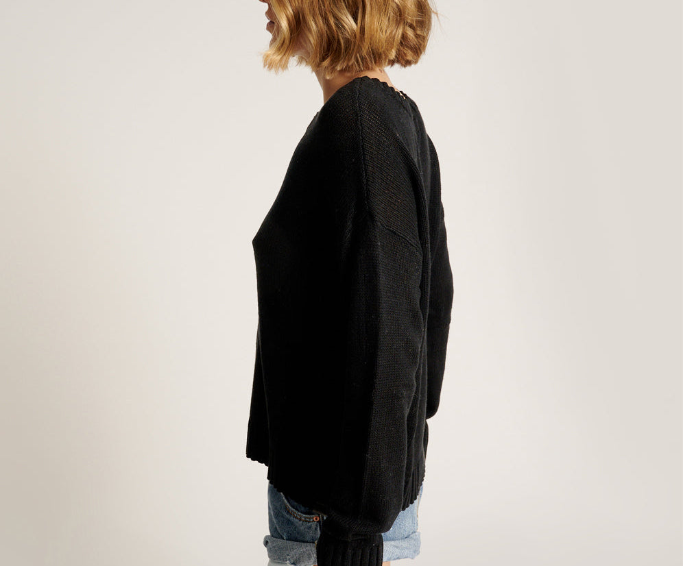 Classic Pocket Chunky Knit Sweater Black - Black
