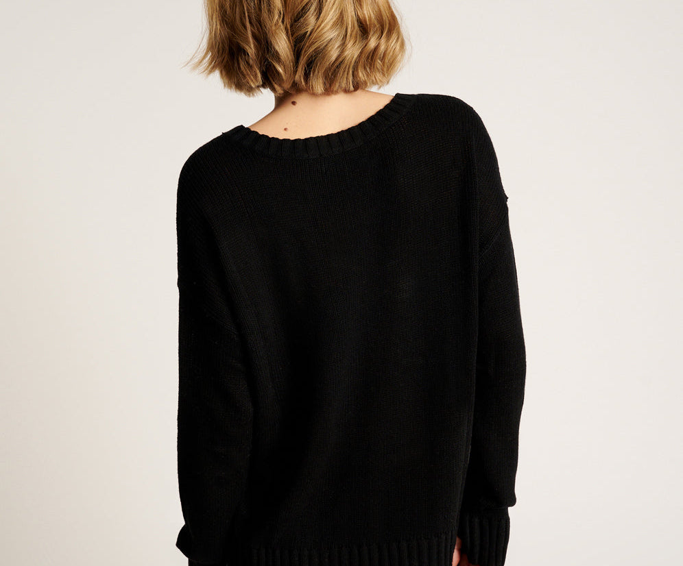 Classic Pocket Chunky Knit Sweater Black - Black