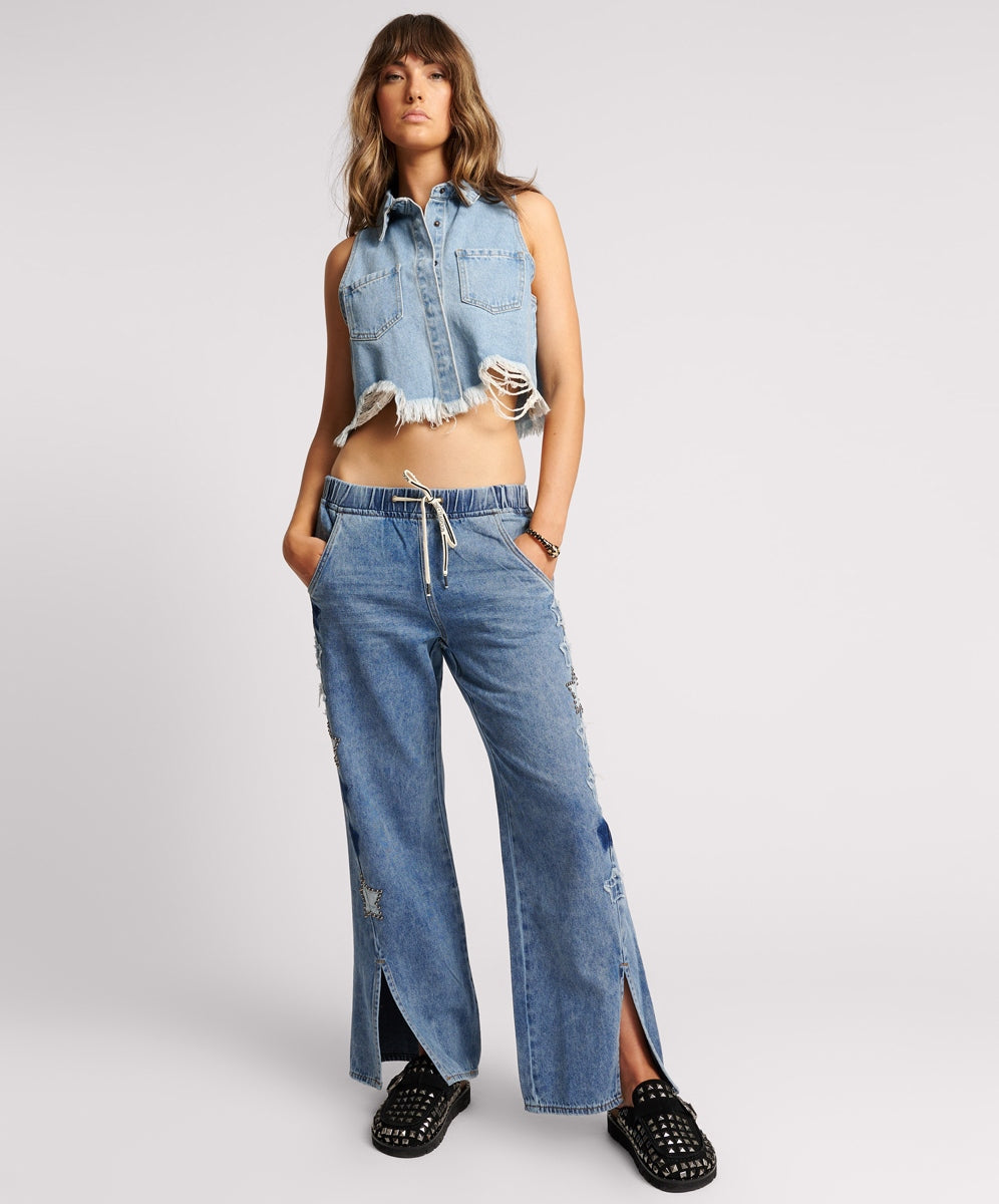 Products JOHNNY BLUE STAR ROADHOUSE WIDE LEG DRAWSTRING JEANS