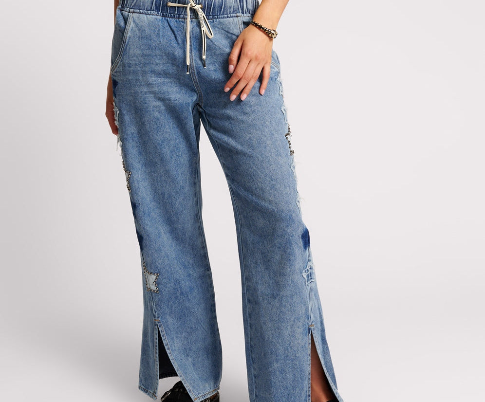 JOHNNY BLUE STAR ROADHOUSE WIDE LEG DRAWSTRING JEANS