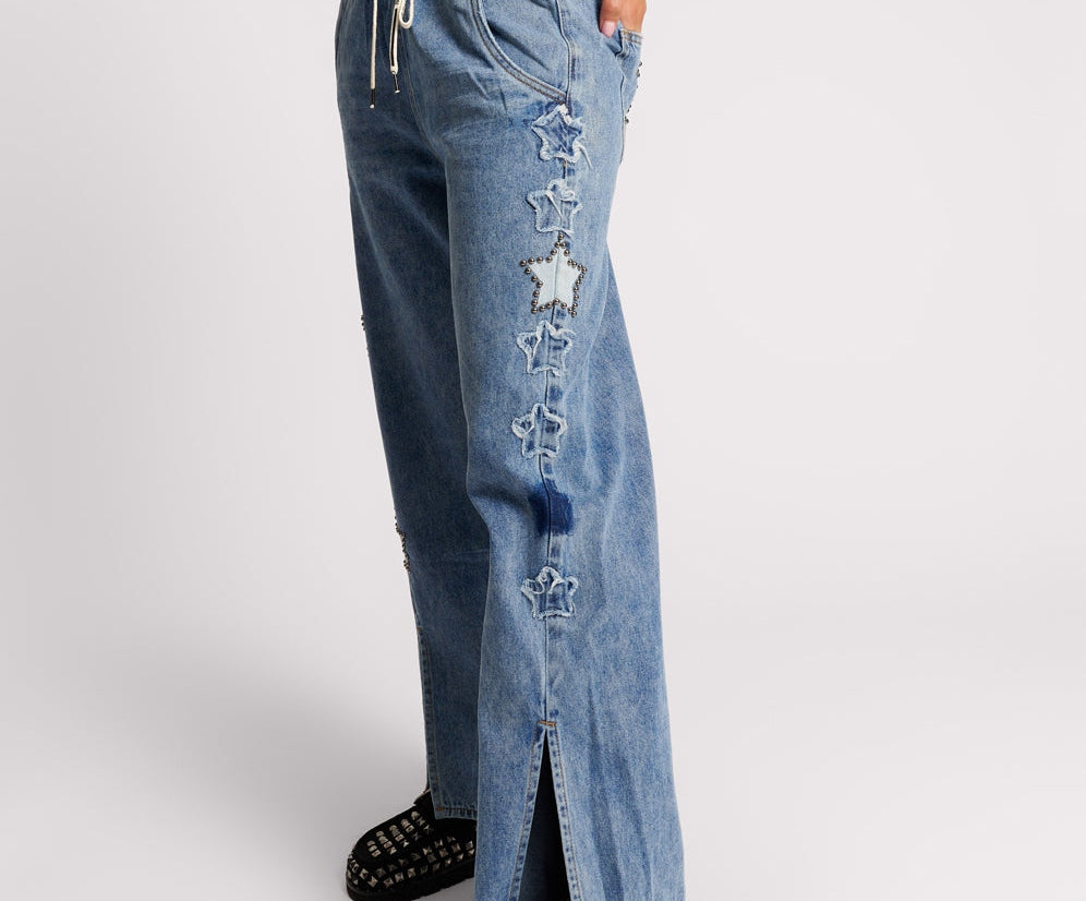 JOHNNY BLUE STAR ROADHOUSE WIDE LEG DRAWSTRING JEANS