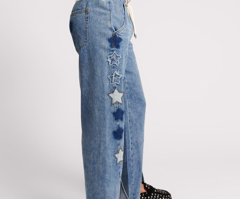 JOHNNY BLUE STAR ROADHOUSE WIDE LEG DRAWSTRING JEANS