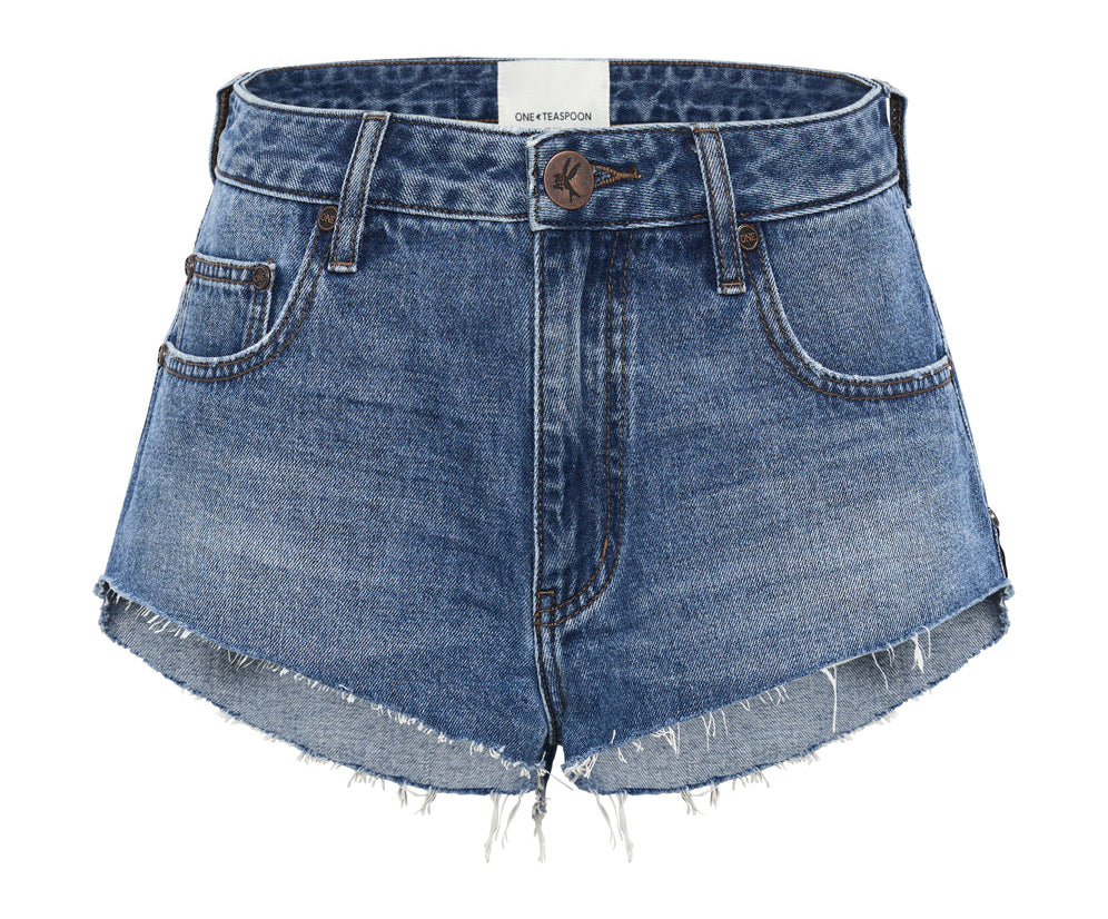 BAY BLUE THE ONE FITTED CHEEKY DENIM SHORTS