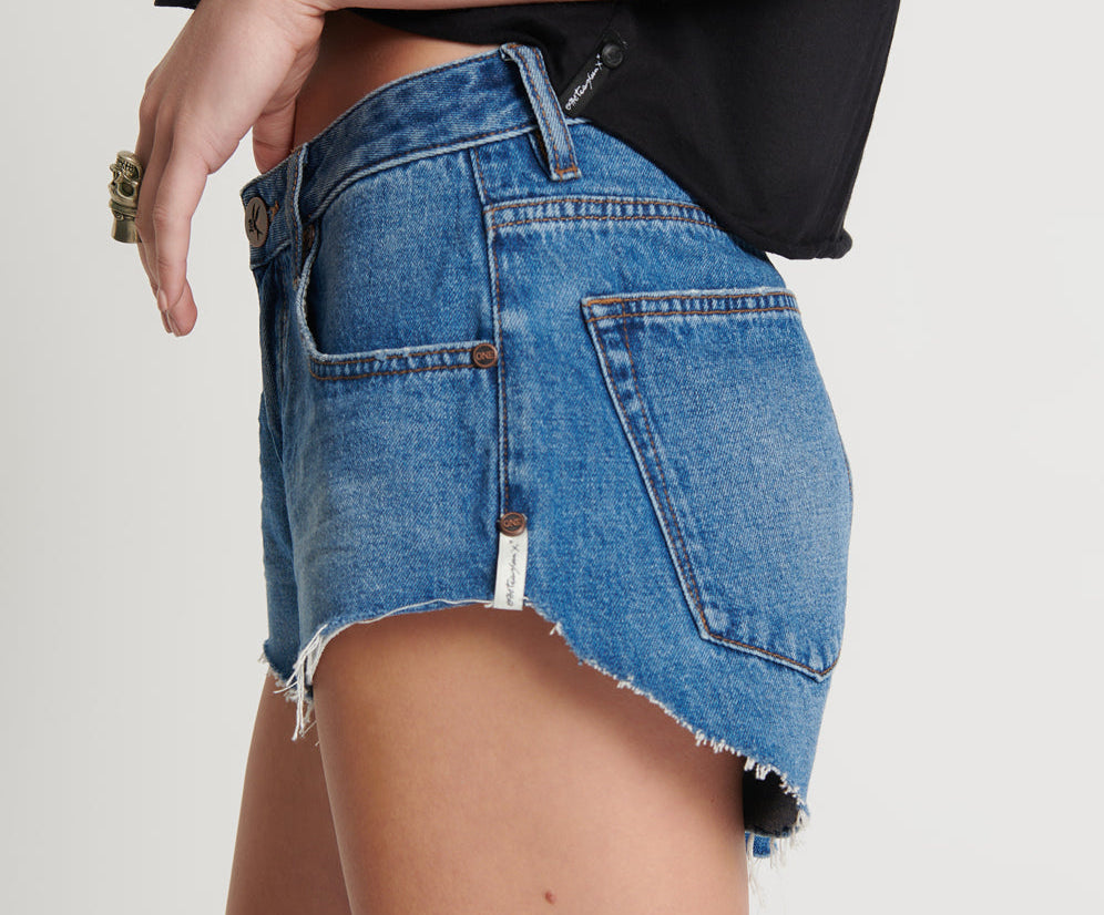 BAY BLUE THE ONE FITTED CHEEKY DENIM SHORTS