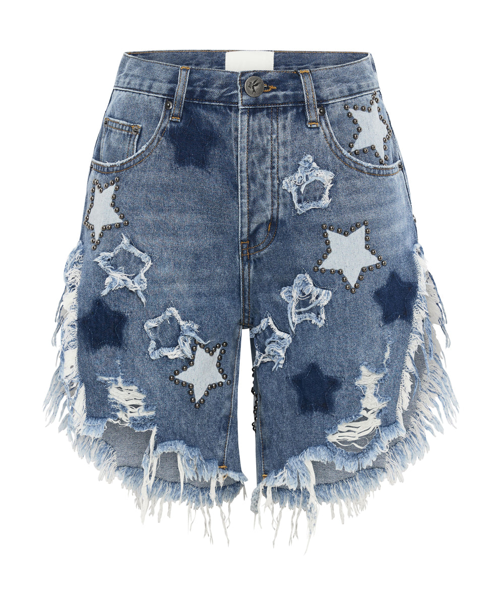 Products JOHNNY BLUE STAR HIGH WAIST FRANKIES LONG LENGTH DENIM SHORTS