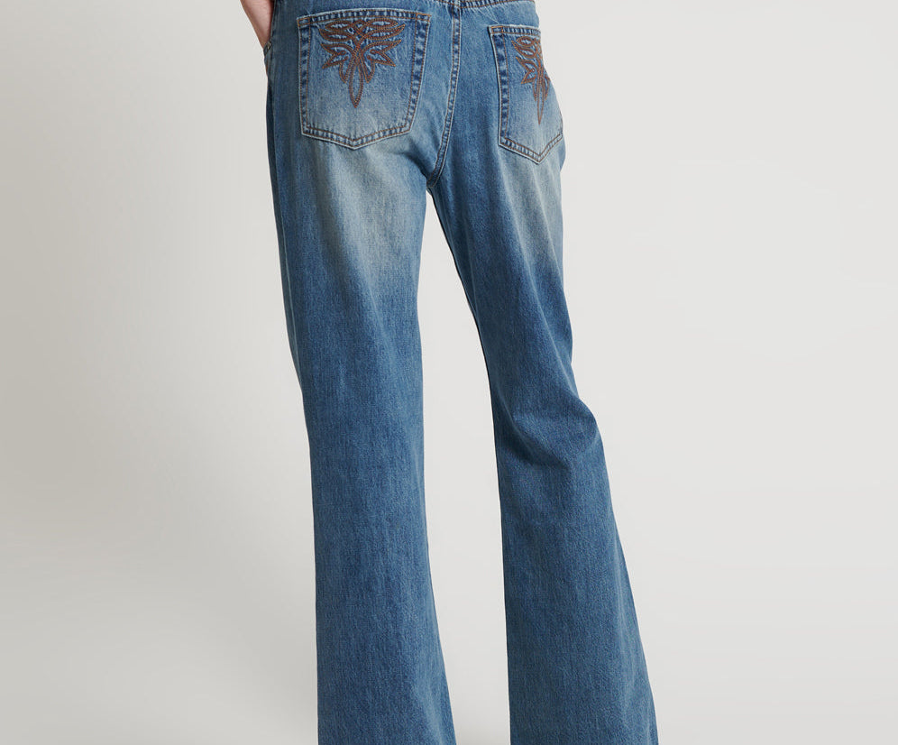 WESTLAND BLUE MOTIF CHARLIE SLIM HIGH WAIST BOOTCUT DENIM JEANS