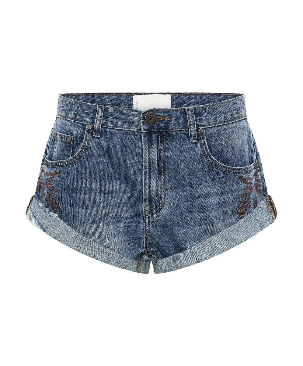 Products Bandits Low Waist Motif Denim Shorts - Westland Blue