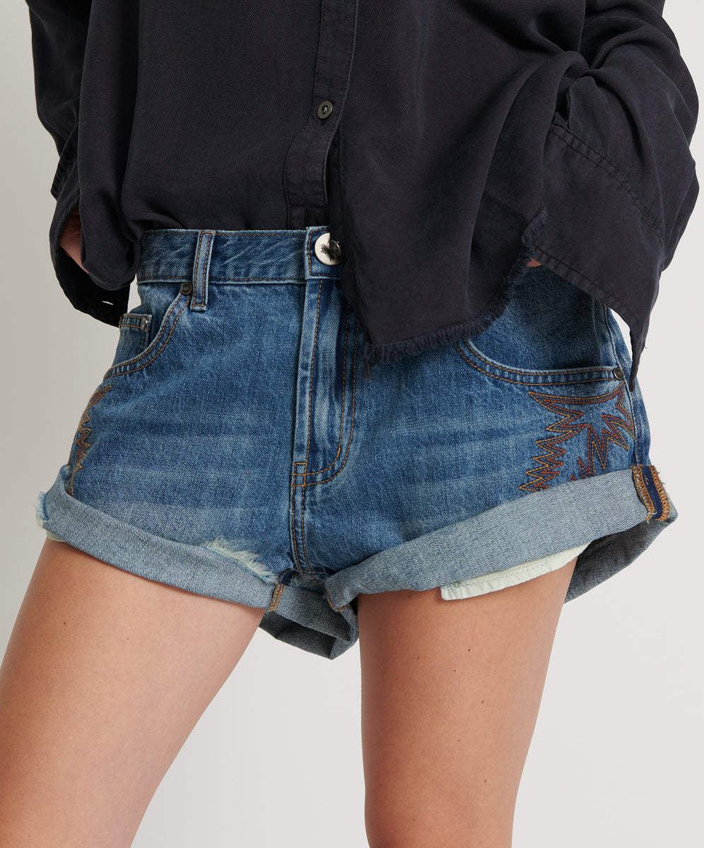 Products Bandits Low Waist Motif Denim Shorts - Westland Blue