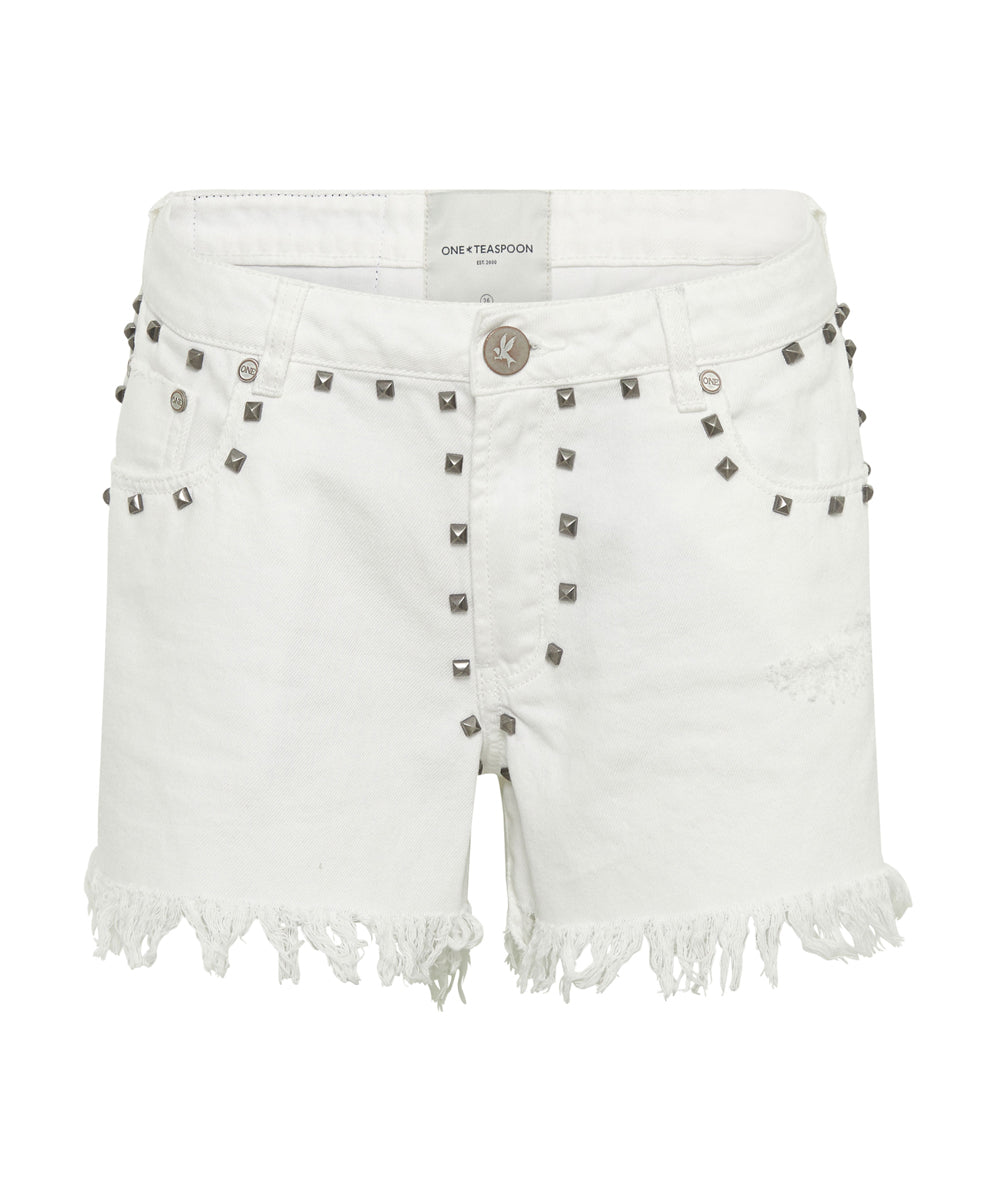 Last Stock WHITE BEAUTY STUDDED MARLONS LOW WAIST BOYFRIEND SHORTS