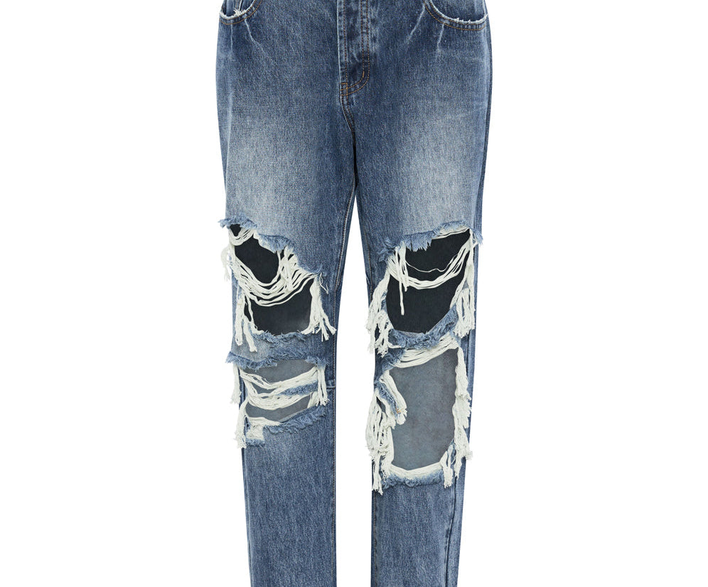 Saints Low Waist Boyfriend Denim Jeans - Blue Love