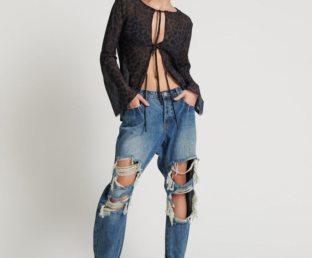 Saints Low Waist Boyfriend Denim Jeans - Blue Love