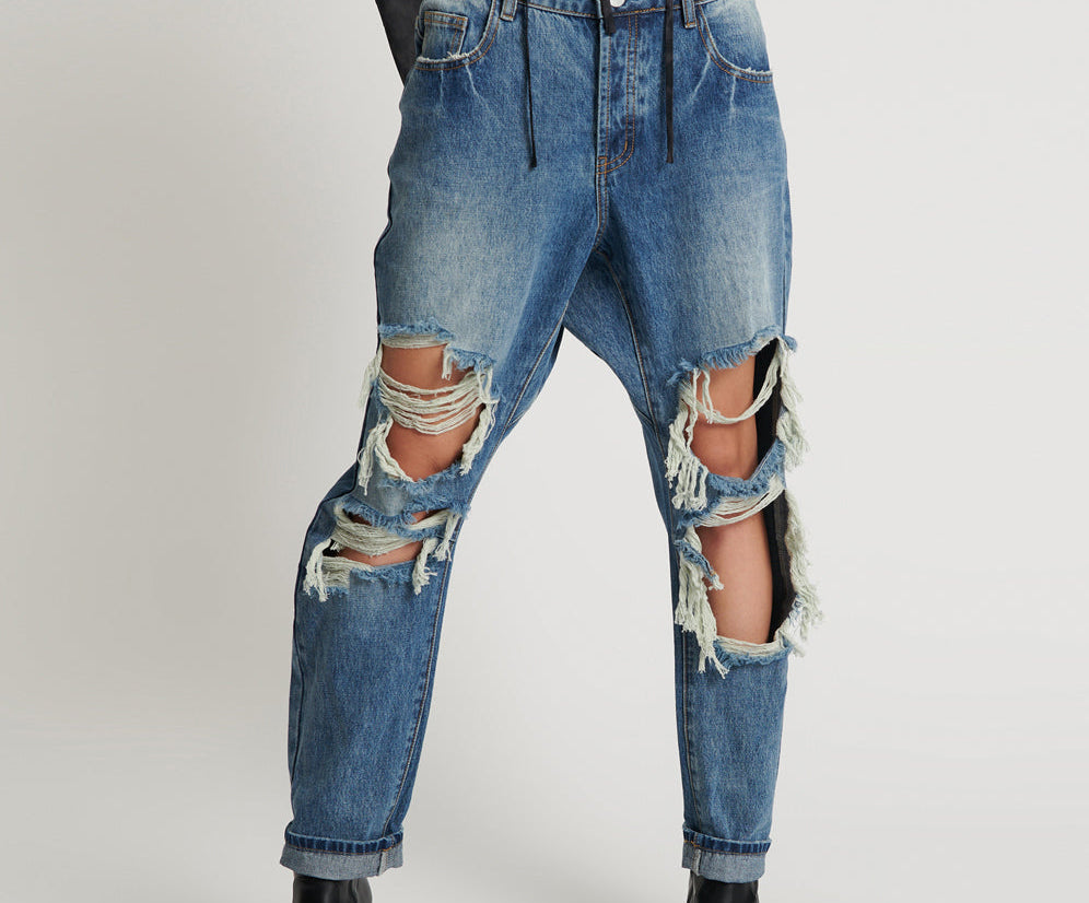 Saints Low Waist Boyfriend Denim Jeans - Blue Love