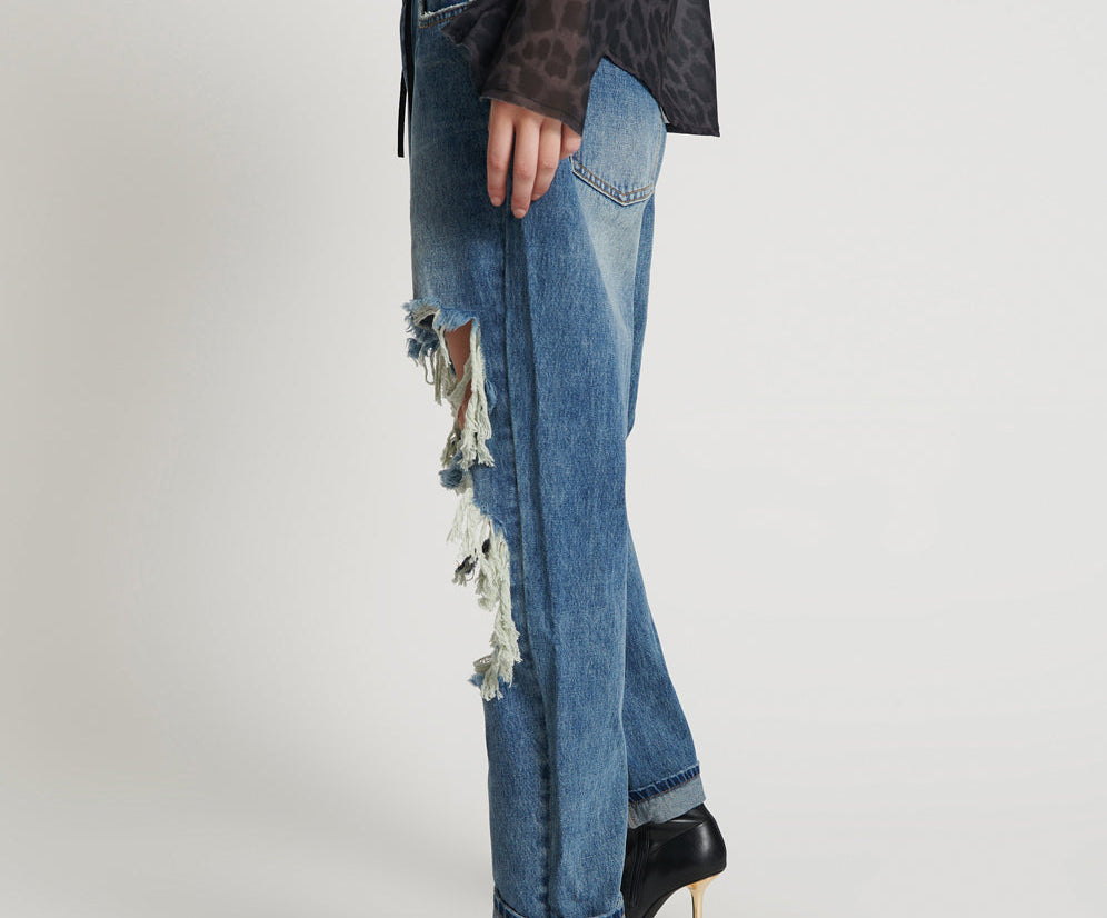 Saints Low Waist Boyfriend Denim Jeans - Blue Love