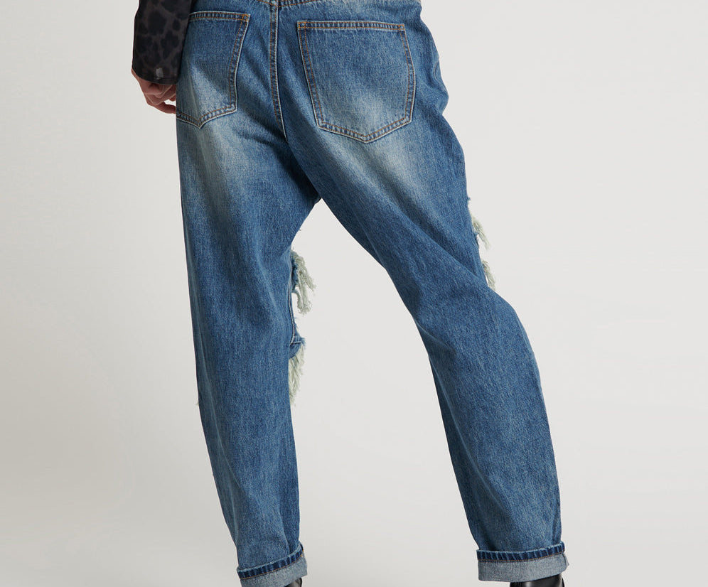Saints Low Waist Boyfriend Denim Jeans - Blue Love