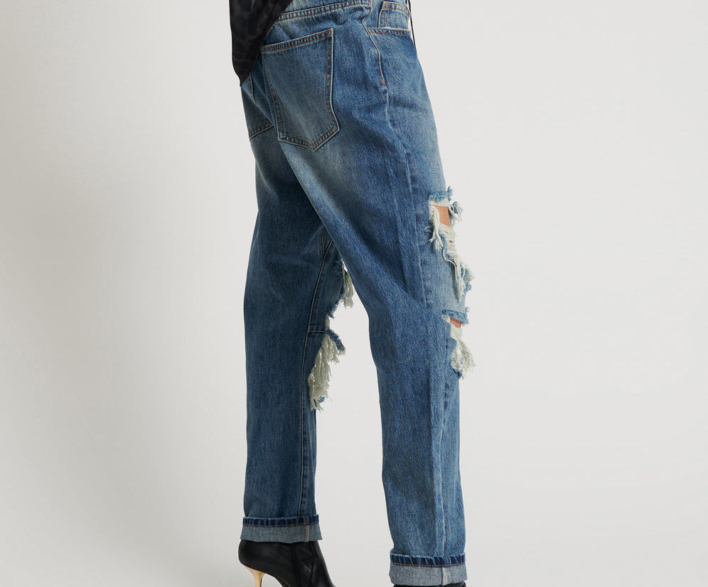 Saints Low Waist Boyfriend Denim Jeans - Blue Love