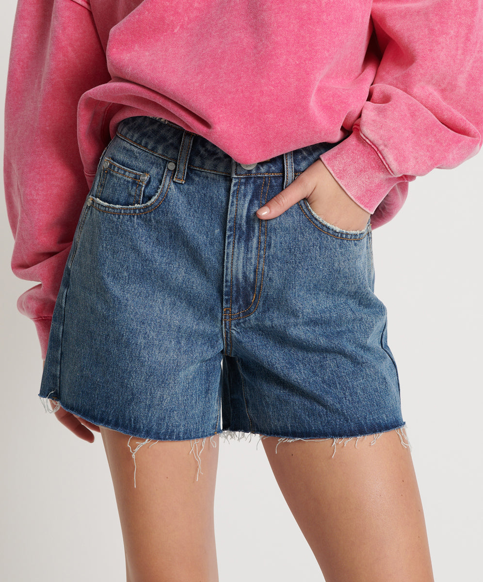 Products BLUE LOVE LEGENDS HIGH WAIST MOM FIT SHORTS