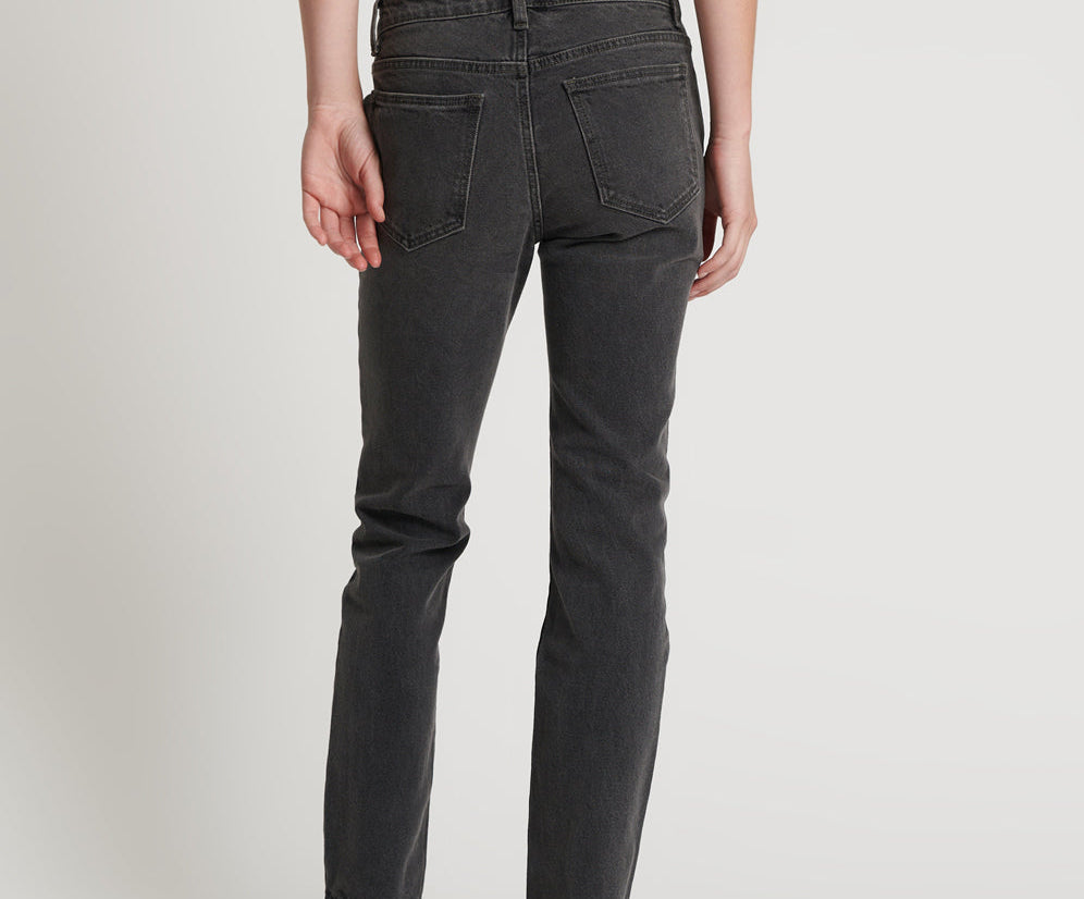 WASHED BLACK STIXX LOW WAIST SLIM STRAIGHT LEG DENM JEANS