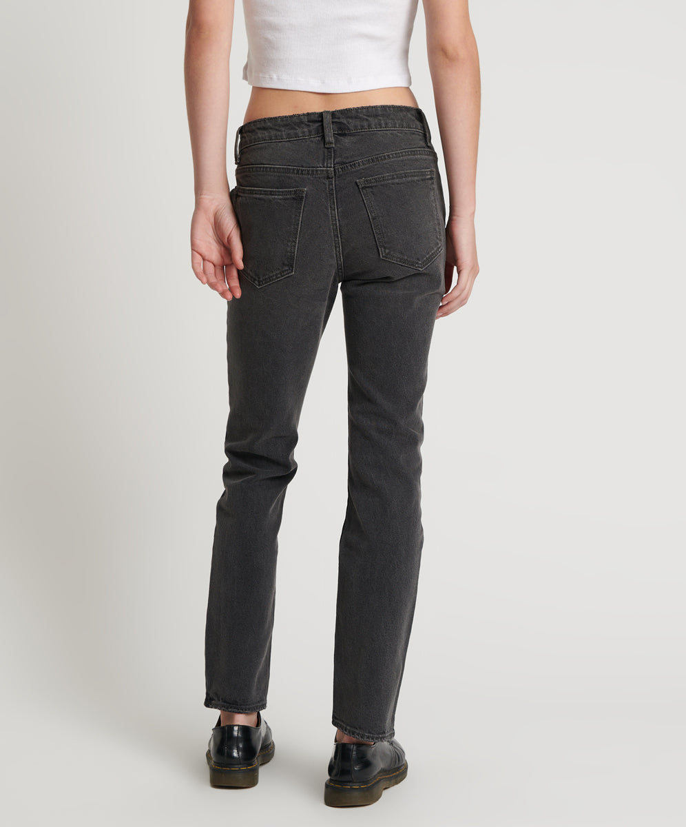 Stixx Low Waist Slim Straight Leg Denim Jeans - Washed Black