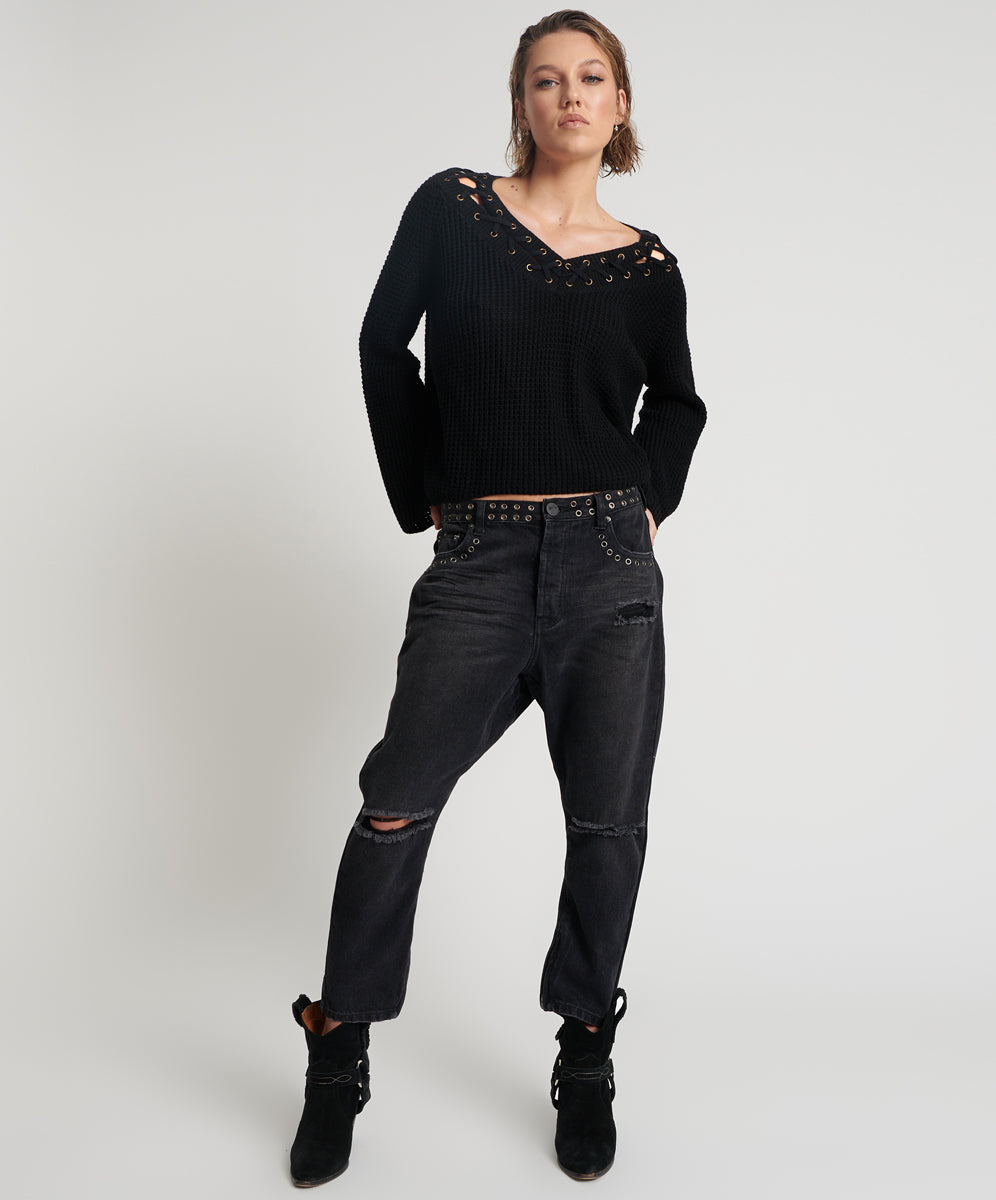 Black Oak Kingpins Cropped Boyfriend Jeans | One Teaspoon