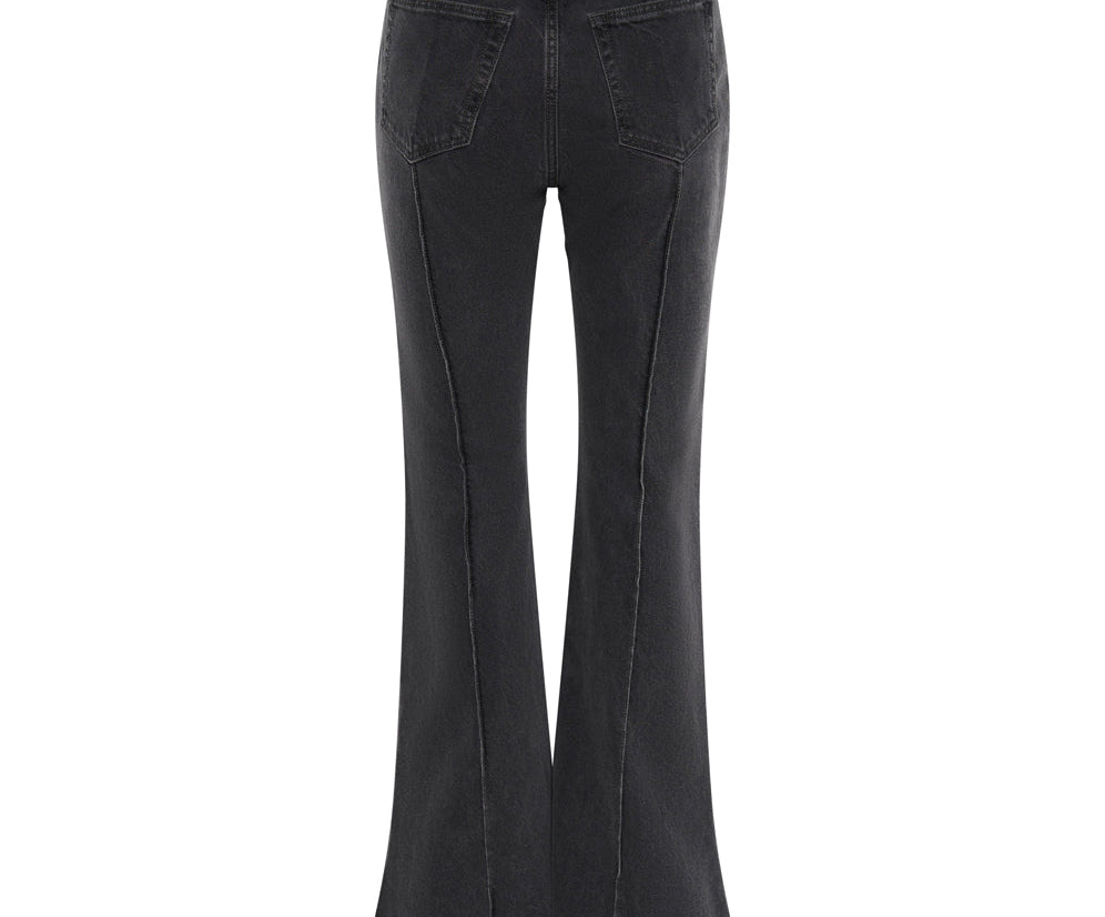 WASHED BLACK HIGH WAIST TRUMPET FLARE JEANS