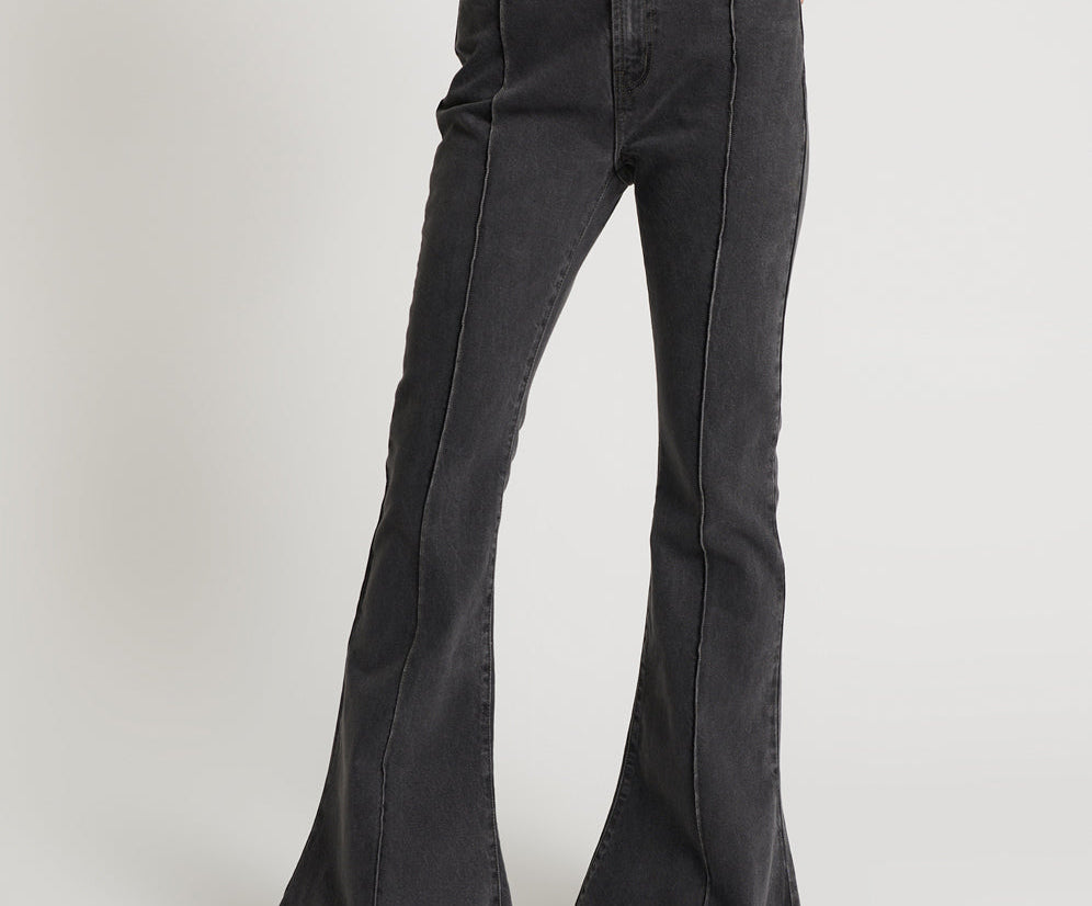 WASHED BLACK HIGH WAIST TRUMPET FLARE JEANS