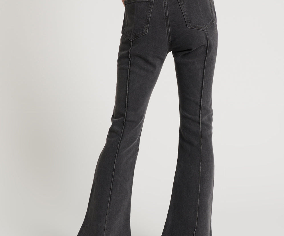 Trumpet High Waist Flared Denim Jeans - Washed Black