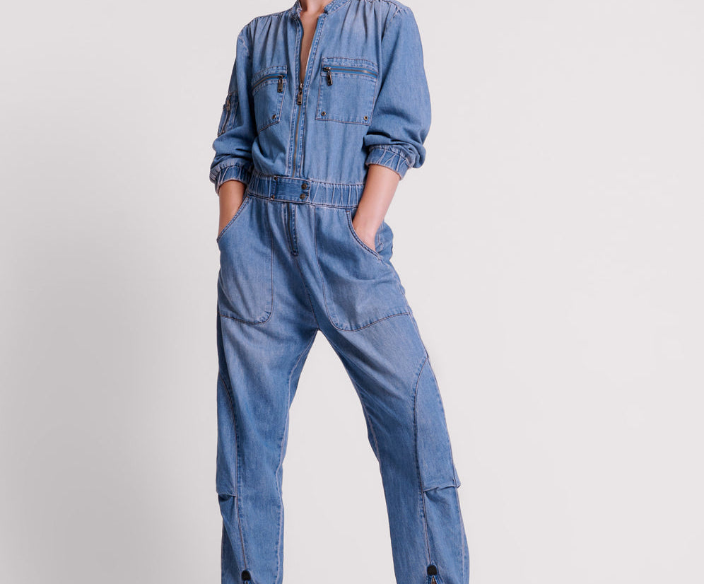 CHAMBRAY ROMANCE ZIPPED UP JUMPSUIT