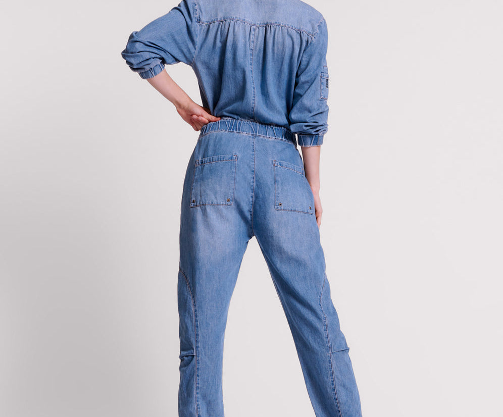 CHAMBRAY ROMANCE ZIPPED UP JUMPSUIT