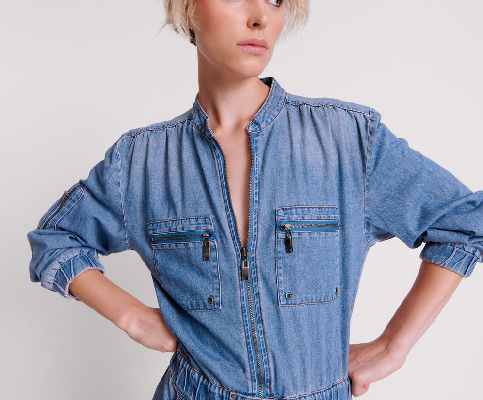 CHAMBRAY ROMANCE ZIPPED UP JUMPSUIT