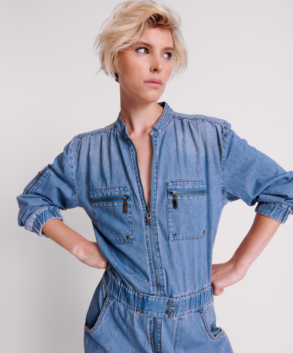Products Dark Romance Zipped Up Jumpsuit - Blue Lilac