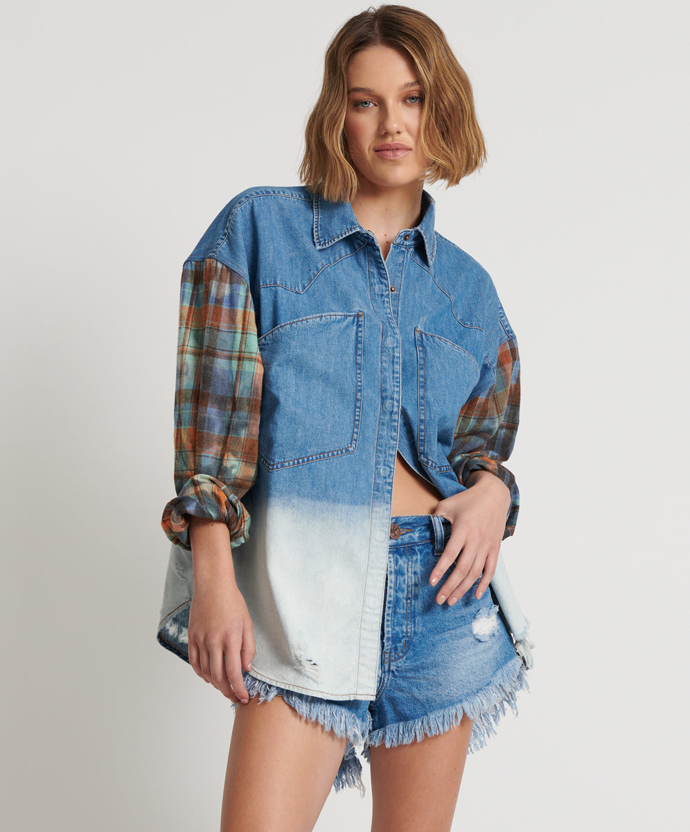 Products CIAO BLUE REVOLVER DENIM FLANNEL SHIRT