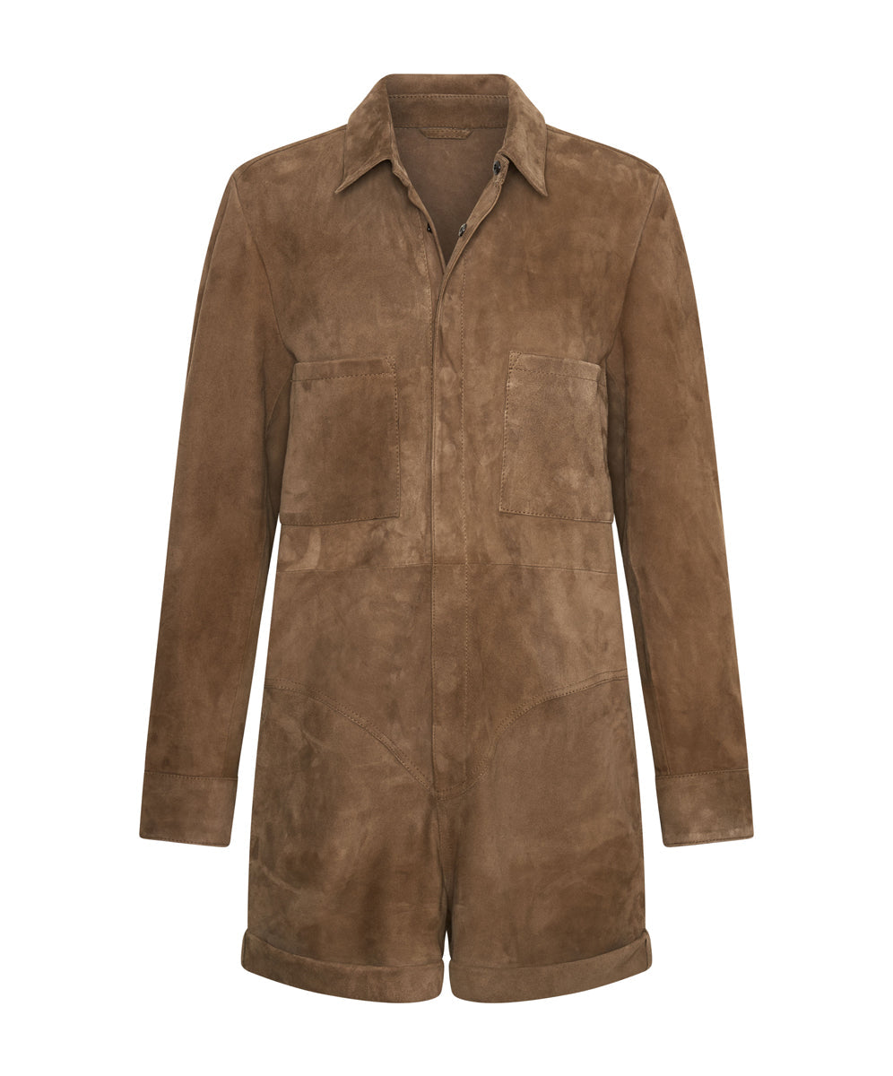Last Stock TAN SUEDE PROPHECY JUMPSUIT