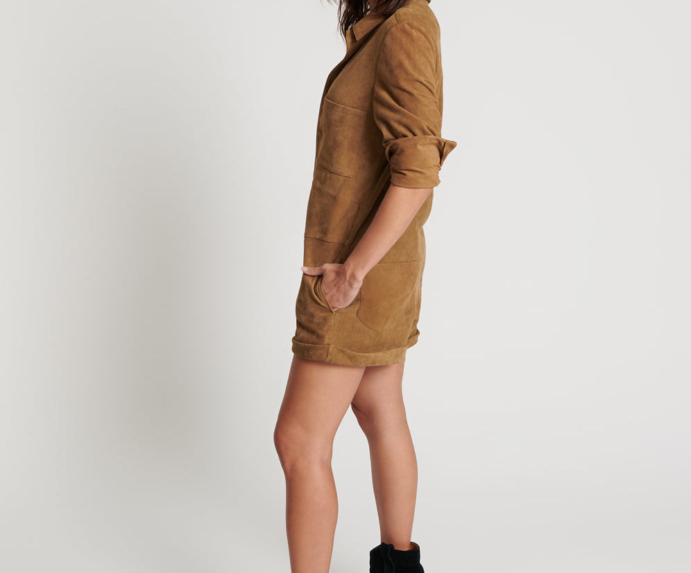 TAN SUEDE PROPHECY JUMPSUIT