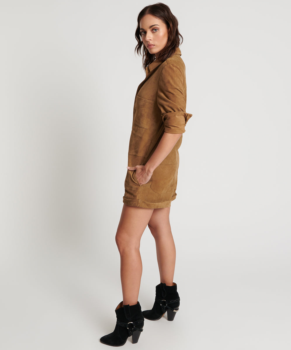 Last Stock TAN SUEDE PROPHECY JUMPSUIT