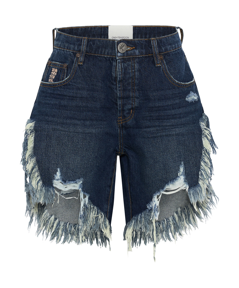 Products Frankies Low Waist Long Length Denim Shorts - Royal Blue