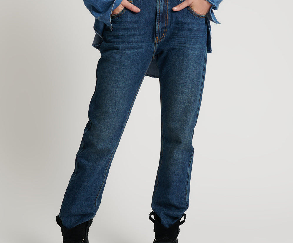 Truckers Mid Waist Straight Leg Denim Jeans - Royal Blue