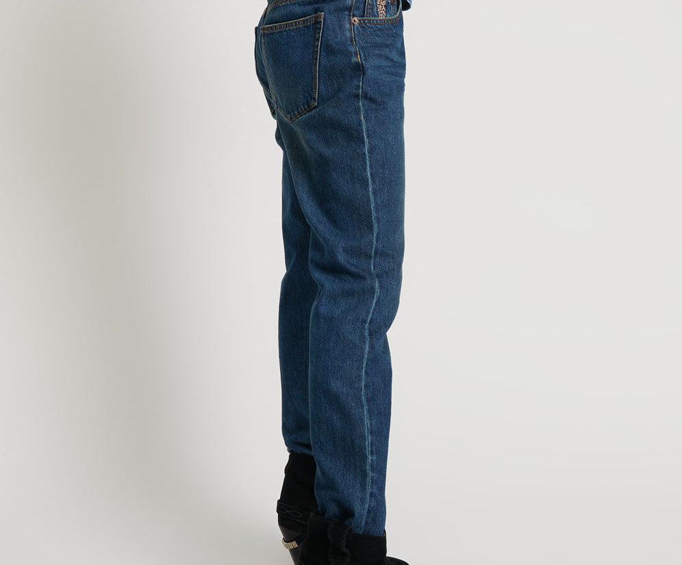 Truckers Mid Waist Straight Leg Denim Jeans - Royal Blue