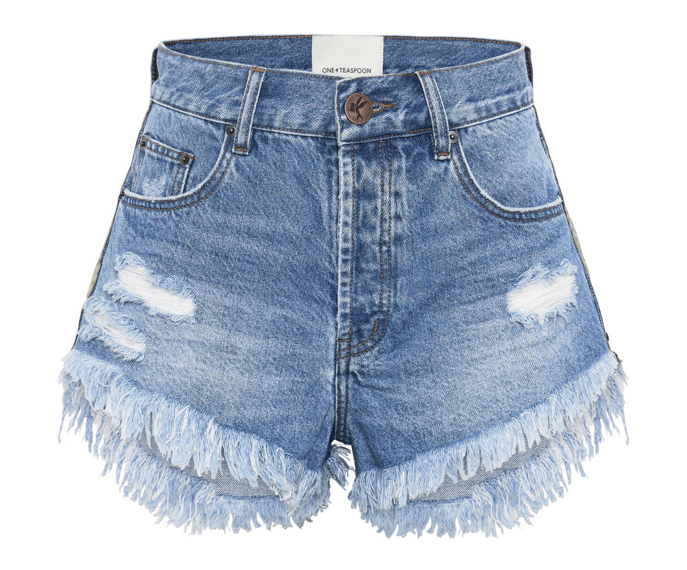 CIAO BLUE OUTLAWS MID LENGTH DENIM SHORTS