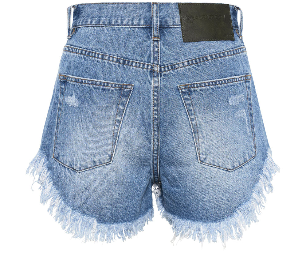 CIAO BLUE OUTLAWS MID LENGTH DENIM SHORTS