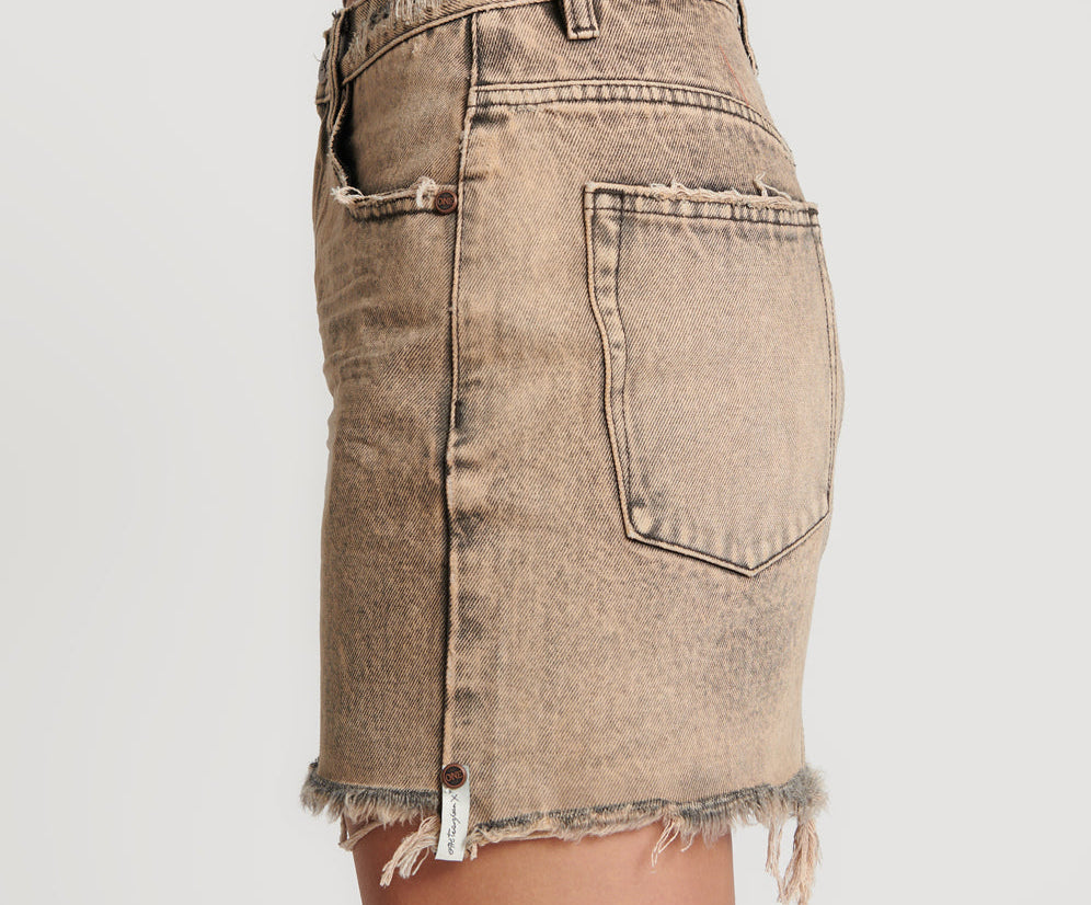 2020 High Waist Mini Denim Skirt - Rust