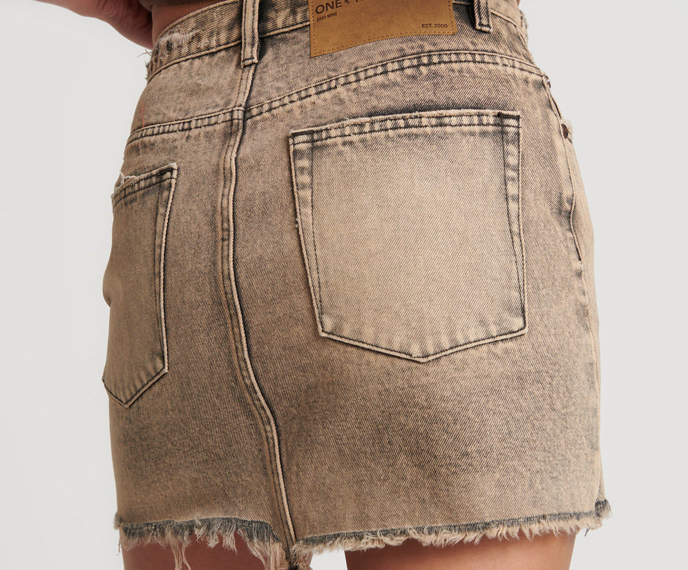 2020 High Waist Mini Denim Skirt - Rust