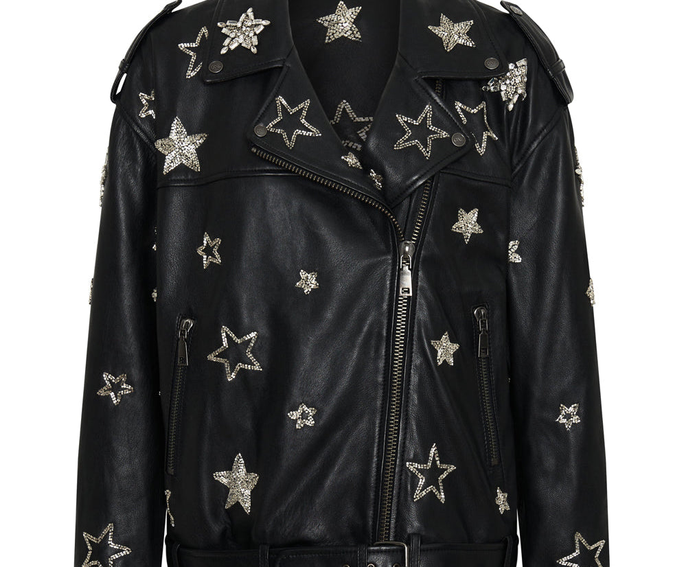 ALL STAR HAND EMBELLISHED LEATHER JACKET