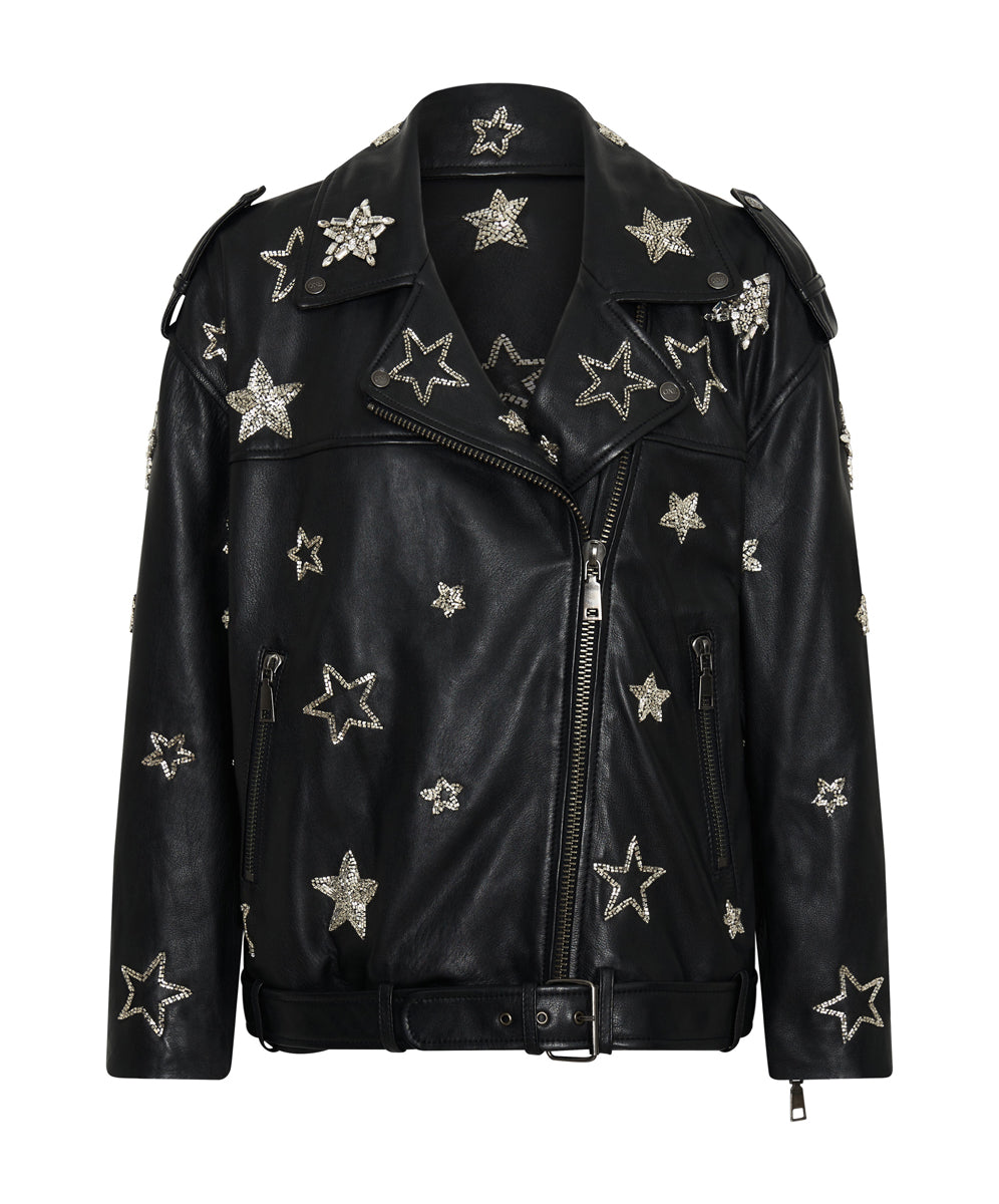 Last Stock ALL STAR HAND EMBELLISHED LEATHER JACKET