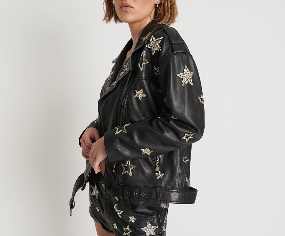 ALL STAR HAND EMBELLISHED LEATHER JACKET