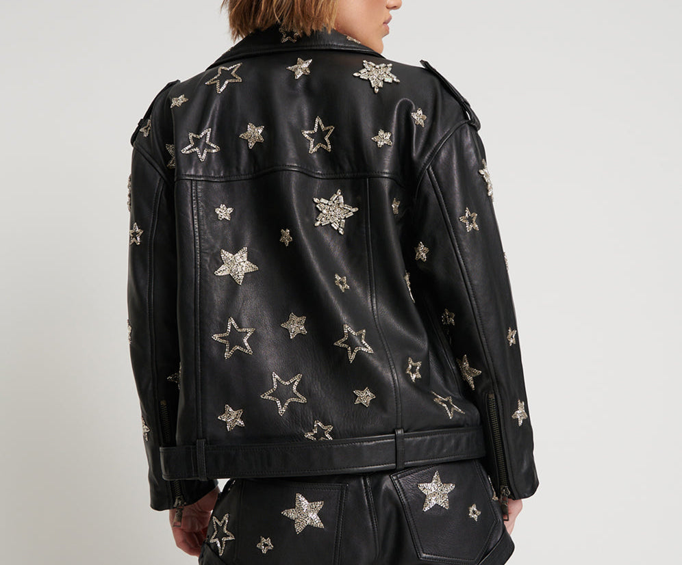 ALL STAR HAND EMBELLISHED LEATHER JACKET