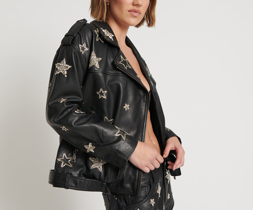 ALL STAR HAND EMBELLISHED LEATHER JACKET