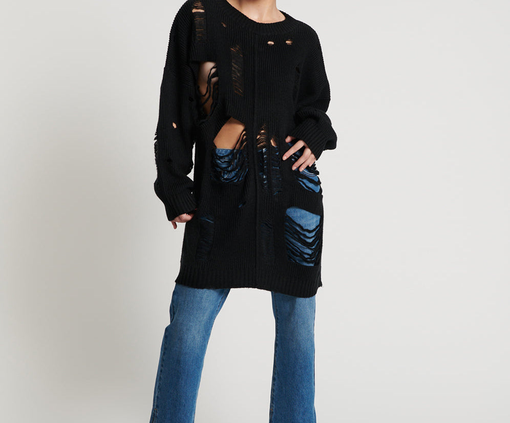 Hercules Shredded Sweater - Black
