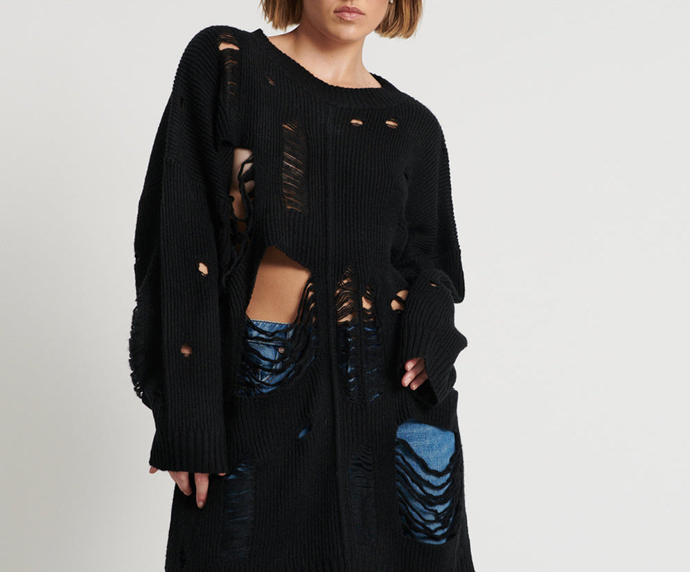 Hercules Shredded Sweater - Black