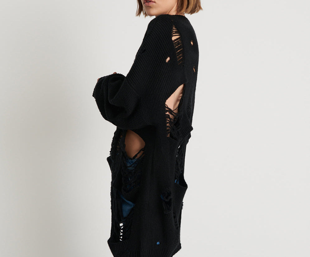 Hercules Shredded Sweater - Black